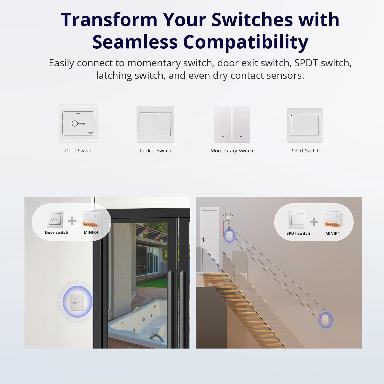 SONOFF MINI R4 2PCS WiFi Smart Switch 2-Way, Interruttore intelligente DIY, modalità relè staccabile, WiFi 2.4G, controllo APP, Funziona con Alexa, Google Home Assistant, controllo remoto eWeLink