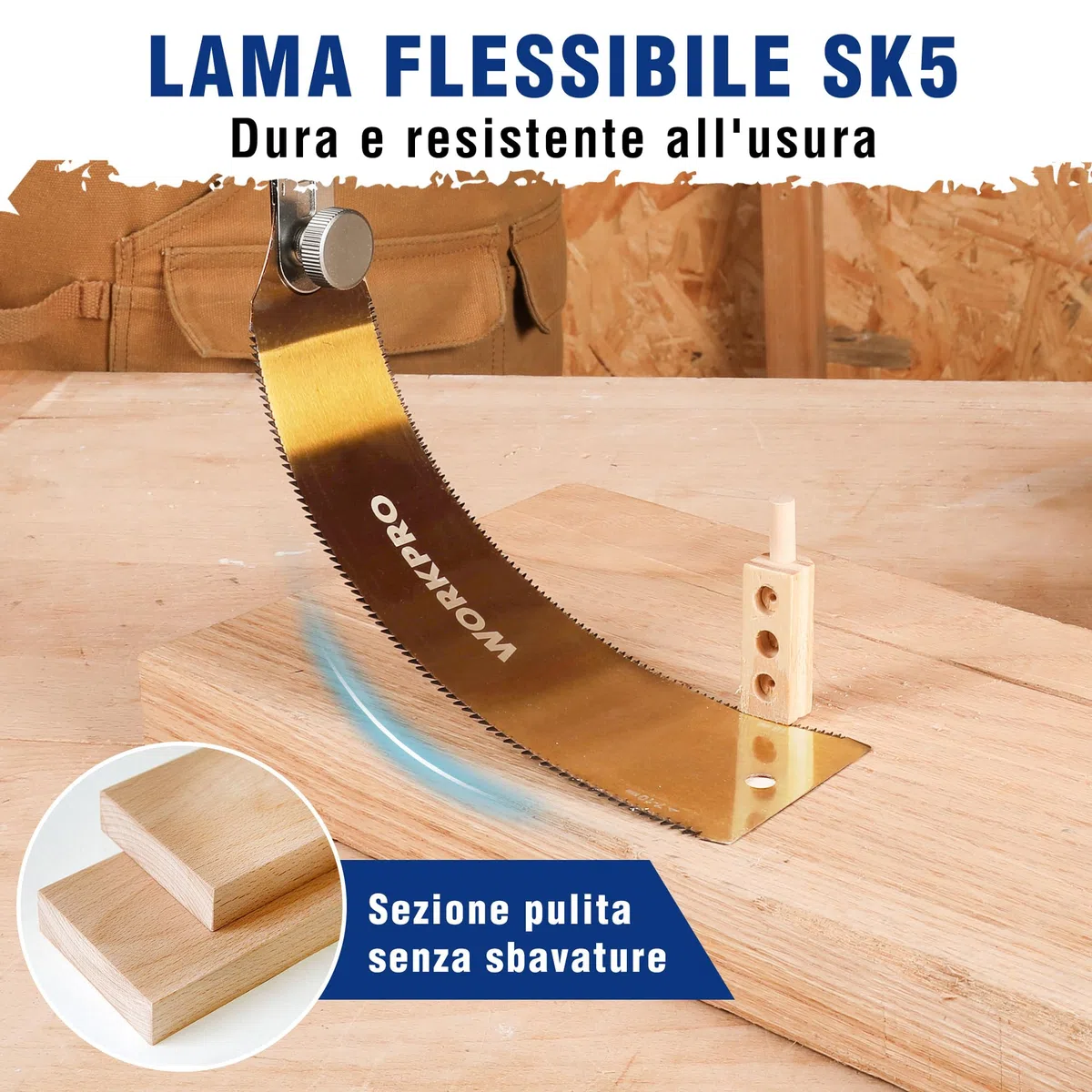 WORKPRO Sega Giapponese da 250 mm, con Lama Sk5 da 0,6 mm e Impugnatura in Legno, Sega Giapponese a Mano a Doppio Taglio 18TPI/7-10TPI, Sega Professionale Fine per Falegnami Fai da Te