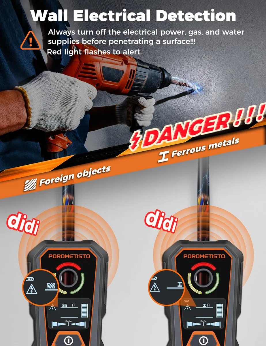 6 IN 1 Rilevatore Tubi e Cavi Elettrici Ricaricabile, Profondità di Rilevamento 20-120 mm,Cerca Tubi Acqua e Cavi Nei Muri,Metallo/Rame/Materiali Magnetici/Non,Cerca PVC Tubi