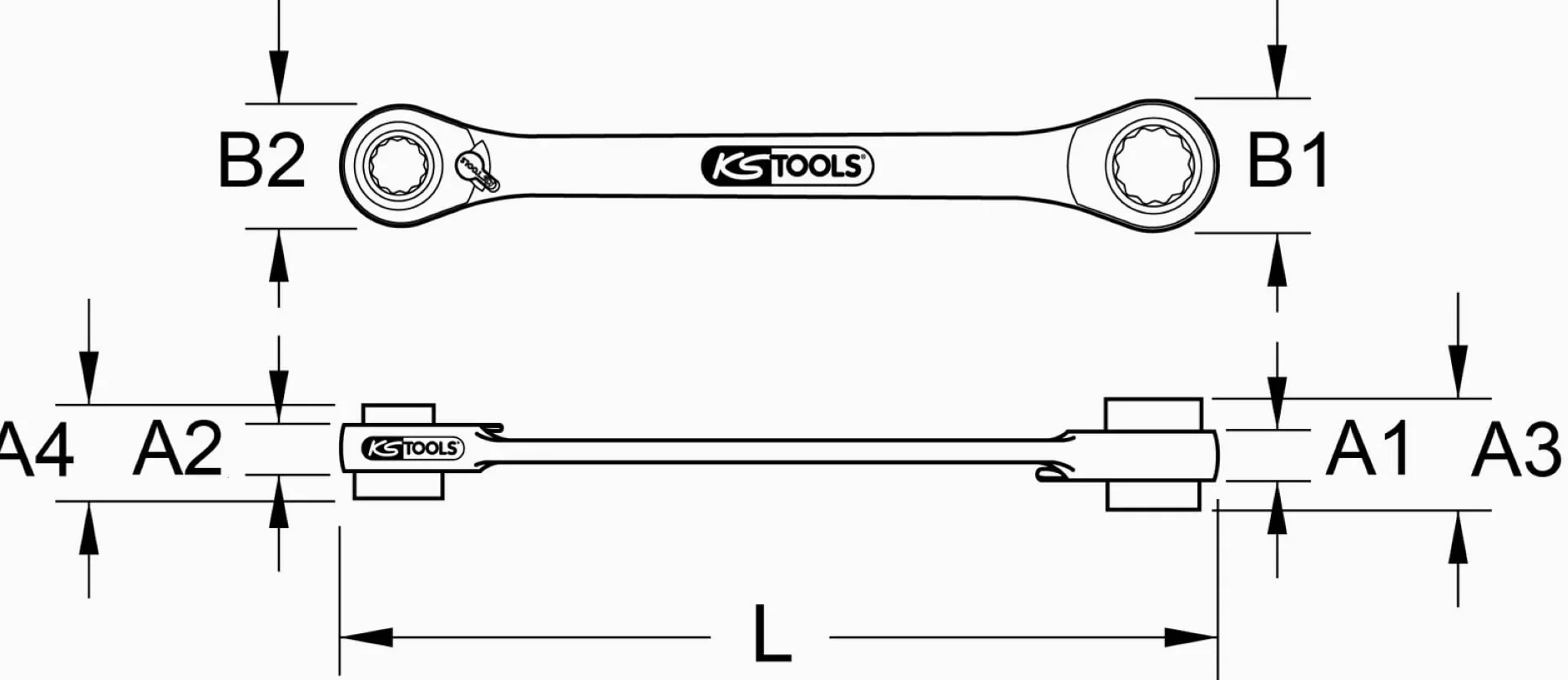 KS Tools 503.4656 Chiave a Cricco Doppia Poligonale Reversibile 4 in 1 Gearplus, 8X10-12X13 mm