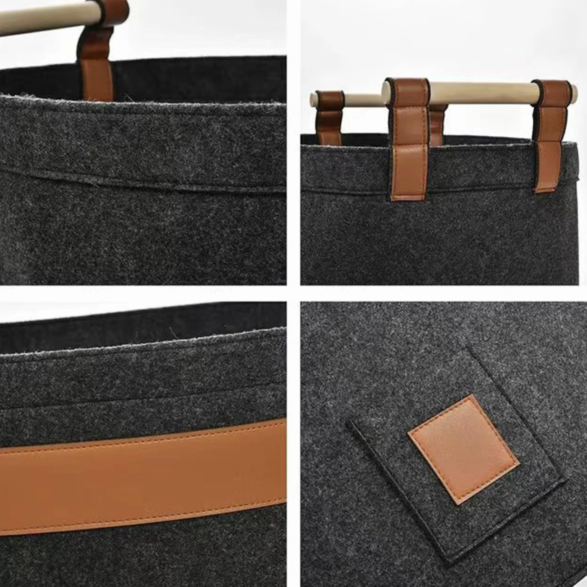 Borsa in Feltro per Legna da Ardere, Cestino in Feltro Telaio in Metallo per Maggiore Stabilità, Cesta Portalegna da Interno, per Spesa o Giornale