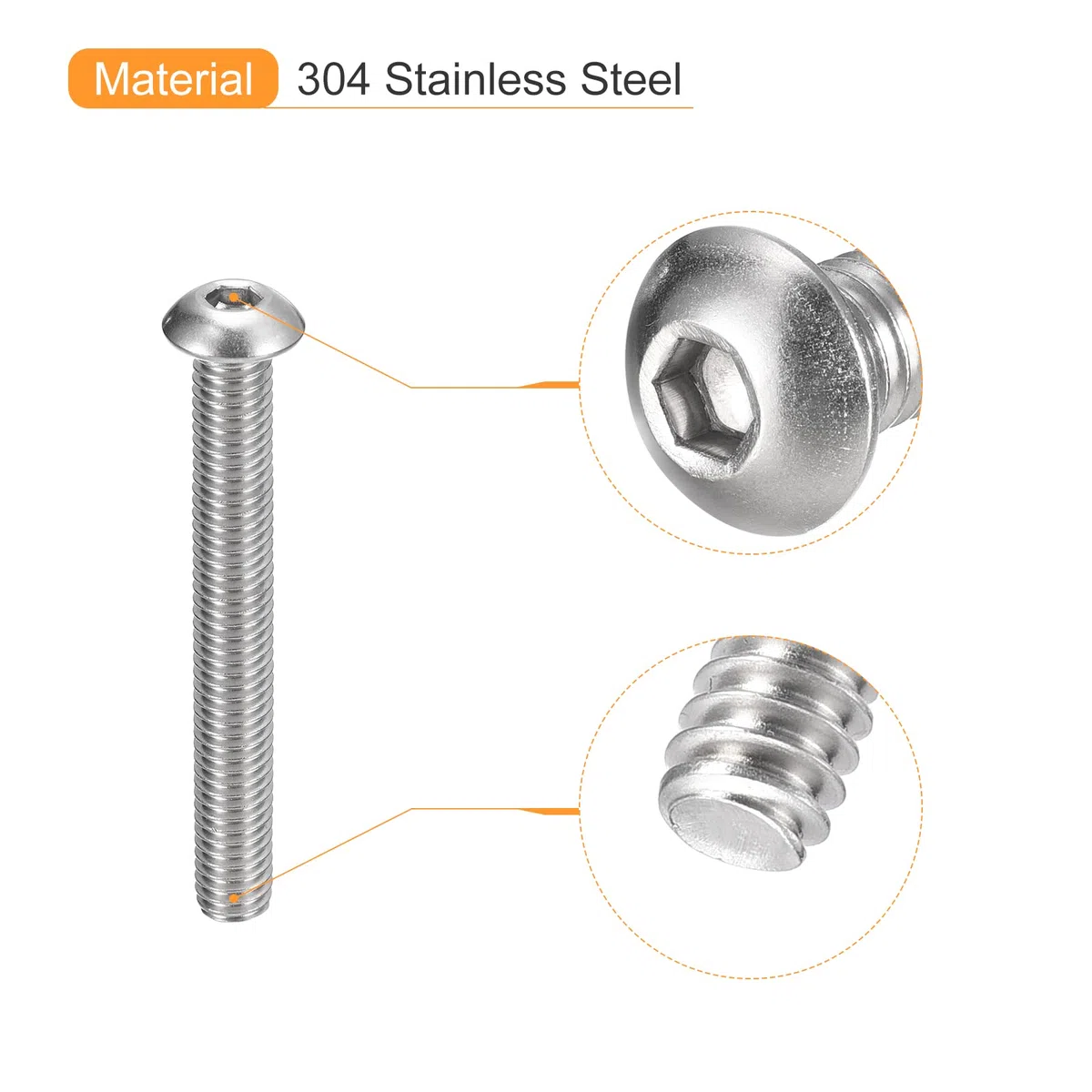QUARKZMAN 3/8-16x3" Bottone Testa Viti Presa Cappuccio, 5pz 304 Acciaio Inox Fissaggio Bullone Esagonale Viti, Completo Filetto Viti Guida Esagonale