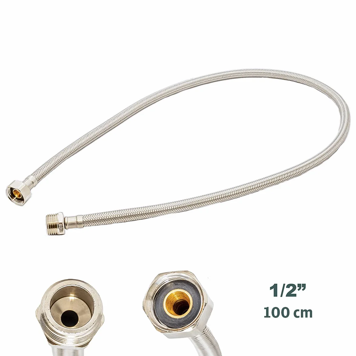 GOLDMAN SERVICE | Set 2 Raccordi Idraulici. Filo maschio - femmina, 1/2 Pollice, tubo lungo 1 m. Maniglie con maglia rinforzata flessibile in acciaio inossidabile.