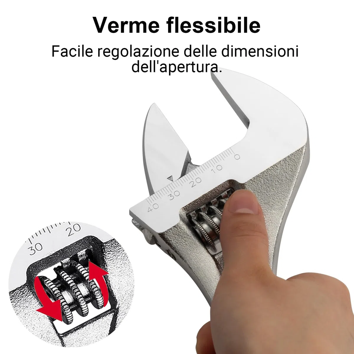 Jetech 12" Chiave inglese regolabile, SAE, Cr-V, mezzaluna con ganasce da 0 a 40 mm