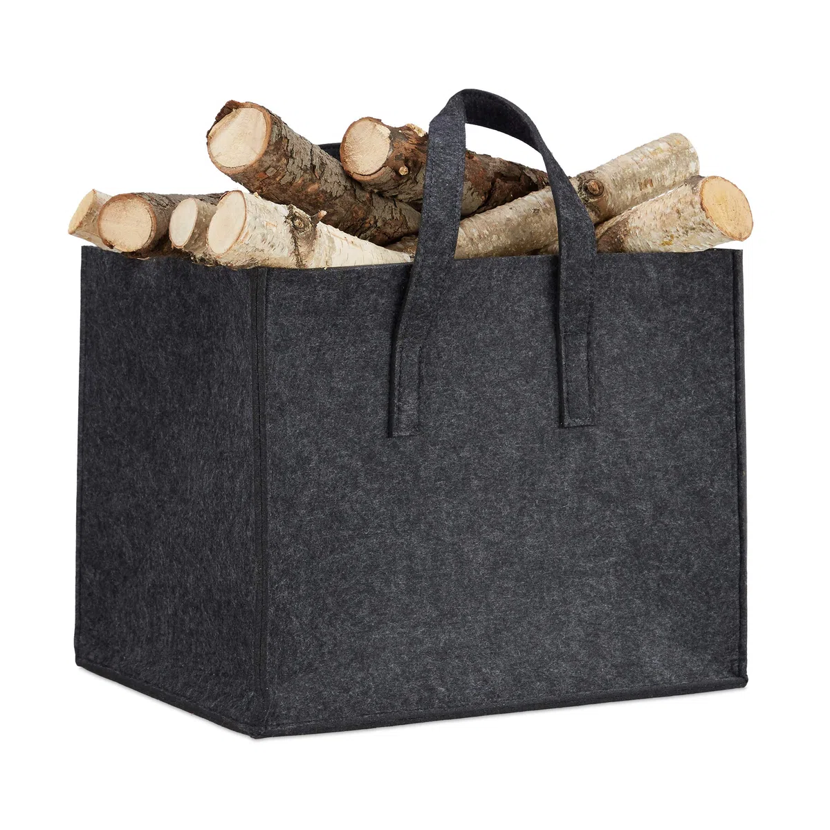 Relaxdays Cesto Portalegna per Camino in Feltro HLP: 34,5x43x36,5 cm 2 Manici Pieghevole Portariviste, Cesta, Antracite