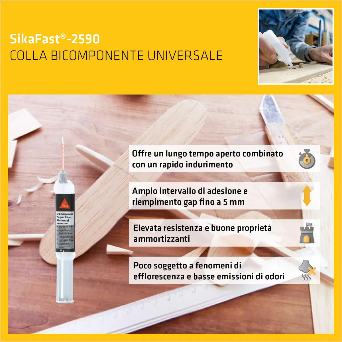 SIKA - Super colla bicomponente rapida - SikaFast 2590 - Ricostruisce pezzi rotti e ripara ogni materiale in pochi minuti - Indurimento velocissimo per un fissaggio magico - 10ml