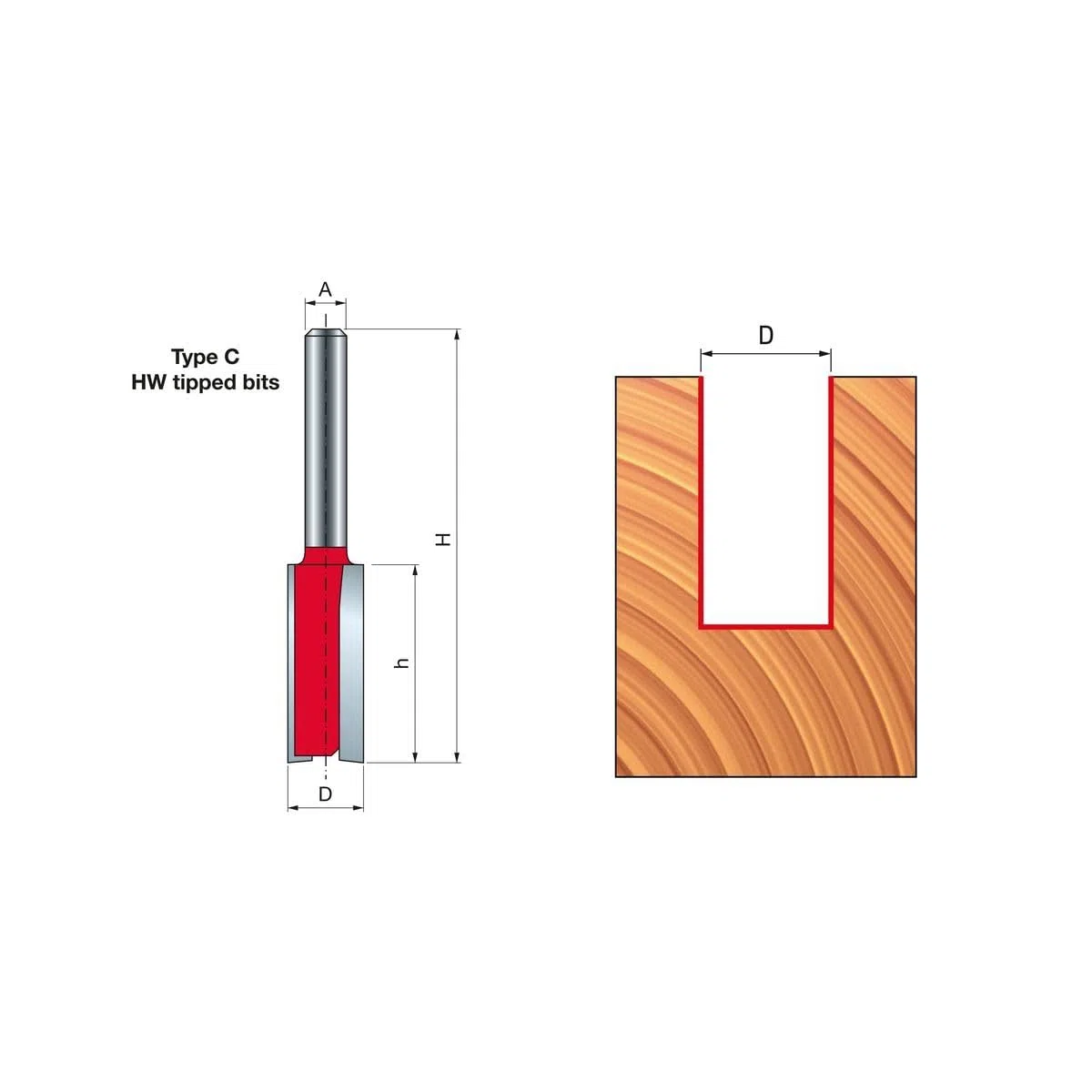Freud fresa per scanalature a 2 taglienti diritti in metallo duro HW saldobrasati. Codolo gambo A=8mm, diametro di taglio D=8mm, altezza di taglio h=31.8mm, 04-11908P, F03FR01448