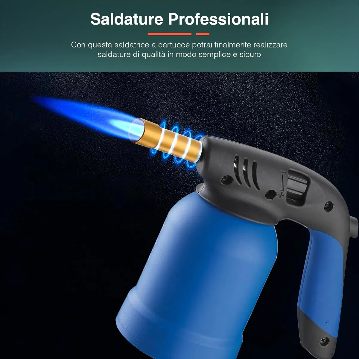 Saldatrice a Cartucce 1300W con Accensione Piezo Elettrica - Saldatore Professionale a Gas con Fiamma a Punta, Regolazione Continua della Fiamma, in Metallo