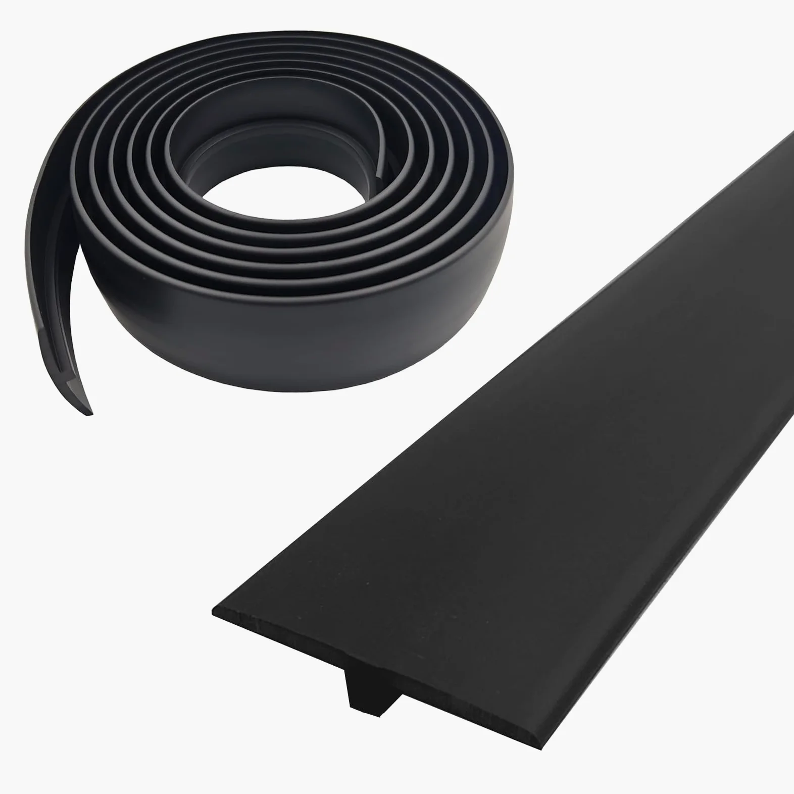 Profilo di transizione autoadesiva, larghezza 50 mm, striscia di transizione autoadesiva in PVC, forma a T, flessibile, per laminato/MDF e pavimenti in legno (nero, 3 m)