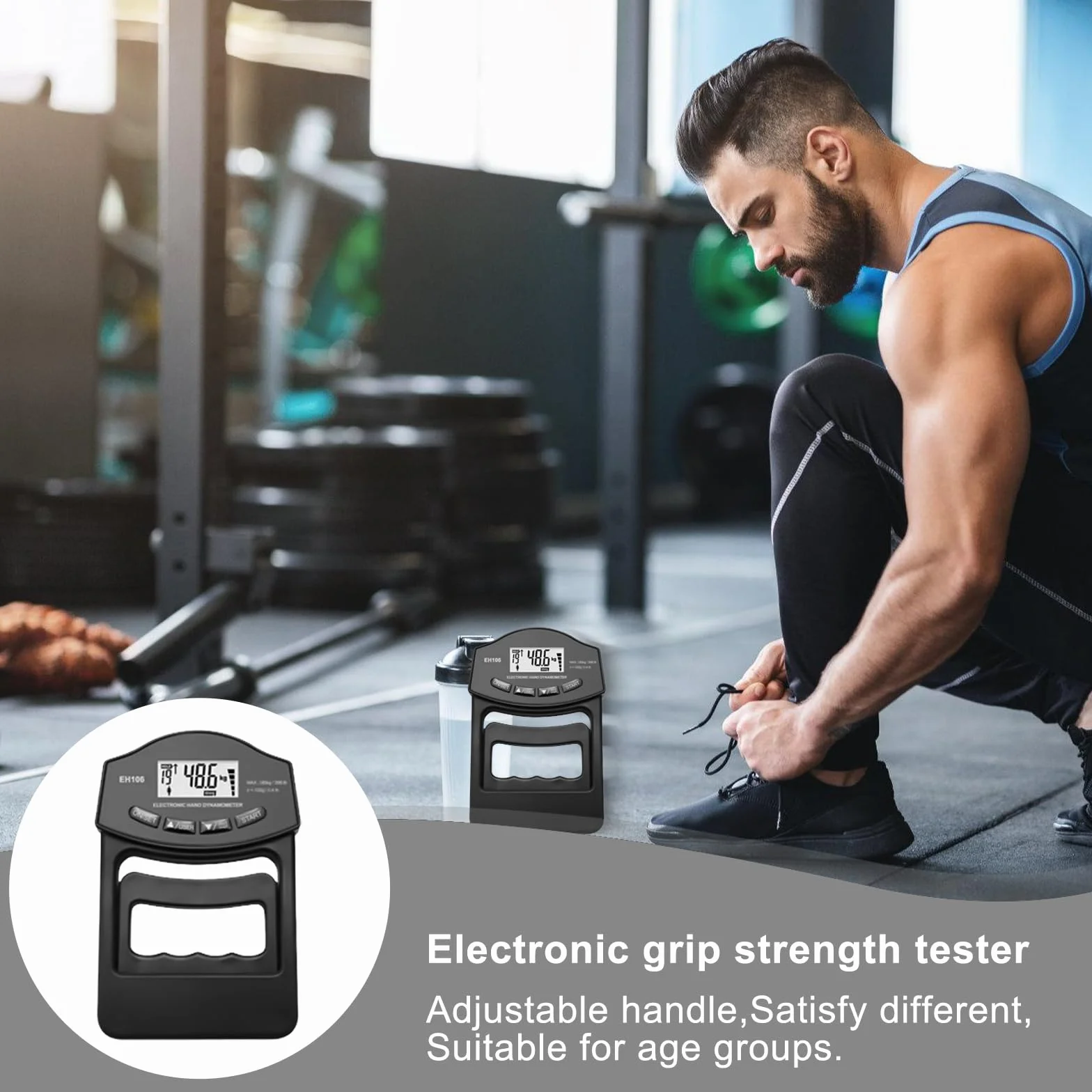 Manometro digitale, 396lb/180 kg, nero, dinamometro Grip Strength Trainer con cavo di ricarica USB, Grip Strength Trainer elettronico, misura grande schermo LED
