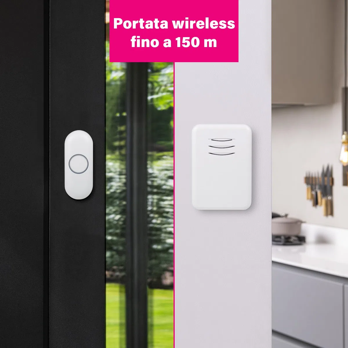 Byron DBY-22311 - Kit Campanello e Campanello 16 Melodie e 150 m (Campo Libero) di Portata Senza Fili, Alimentazione a batterie, Colore: Bianco