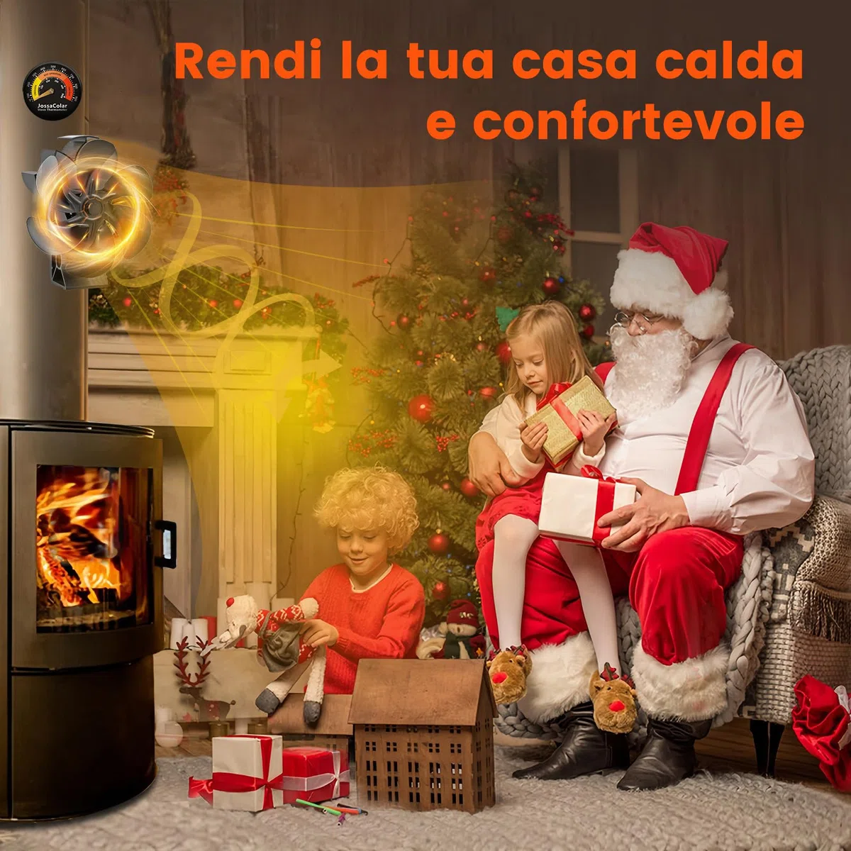 JossaColar Ventola per Stufa a Legna Magnetico | Ventola per Stufa a Pellet | ventilatore per stufa a legna | ventola per camino a legna con termometro magnetico