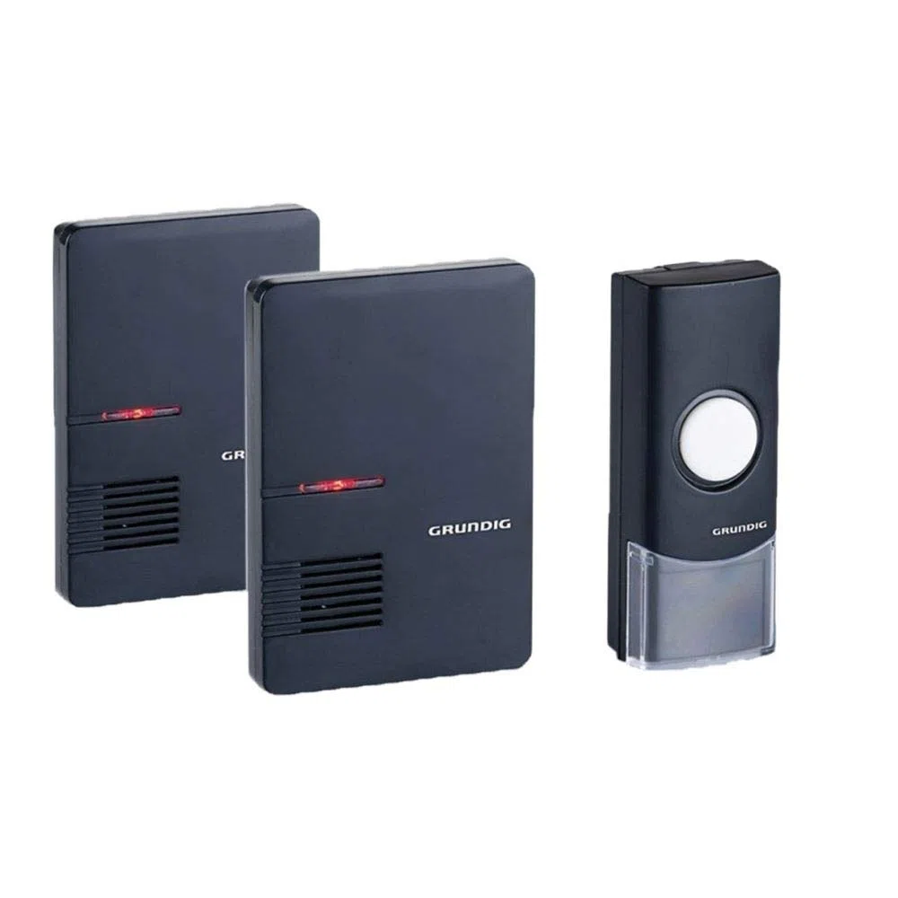 Grundig Campanello senza fili – Set campanello wireless, 1 trasmettitore, 2 ricevitori, 2 opzioni di suoneria, nero