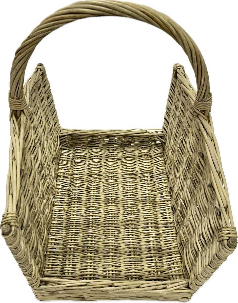 Cesto vimini portalegna camino da interno con manico per legna - Grande: 50x38x57h - Piccolo: 44x33x52h (Piccolo (44x33x52h))