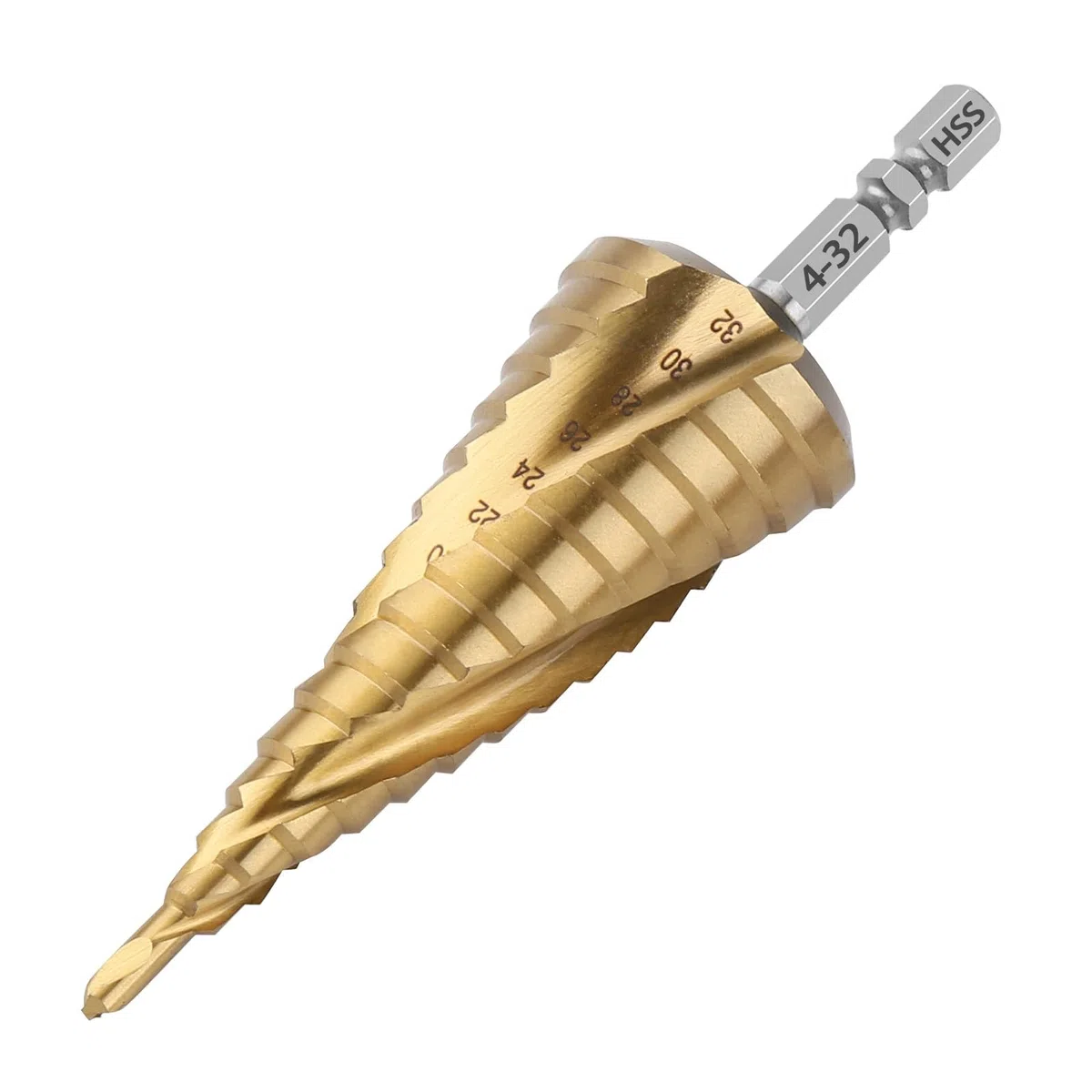 Trapano a gradini 4241 4 – 32 mm HSS cobalto trapano a spirale, codolo esagonale scanalato, adatto per acciaio inossidabile, ferro, rame e alluminio