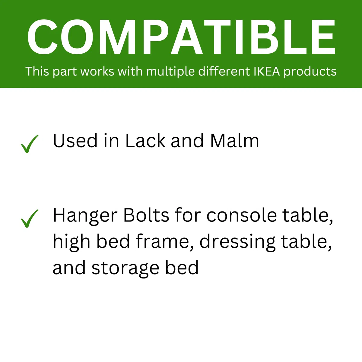 Spare Hardware Parts Bullone per appendere la struttura del letto (ricambio per Ikea, parte #114334) (confezione da 4)