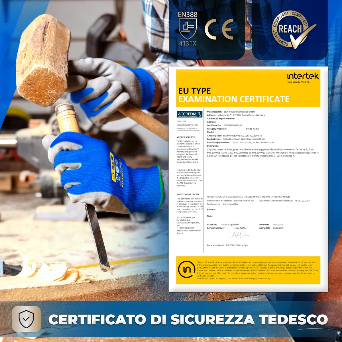 S&R 24 Paia Guanti da Lavoro Uomo in Nitrile resistente L/9. Guanti Montaggio Meccanico Giardinaggio Bricolage. Antiscivolo e antiabrasione.