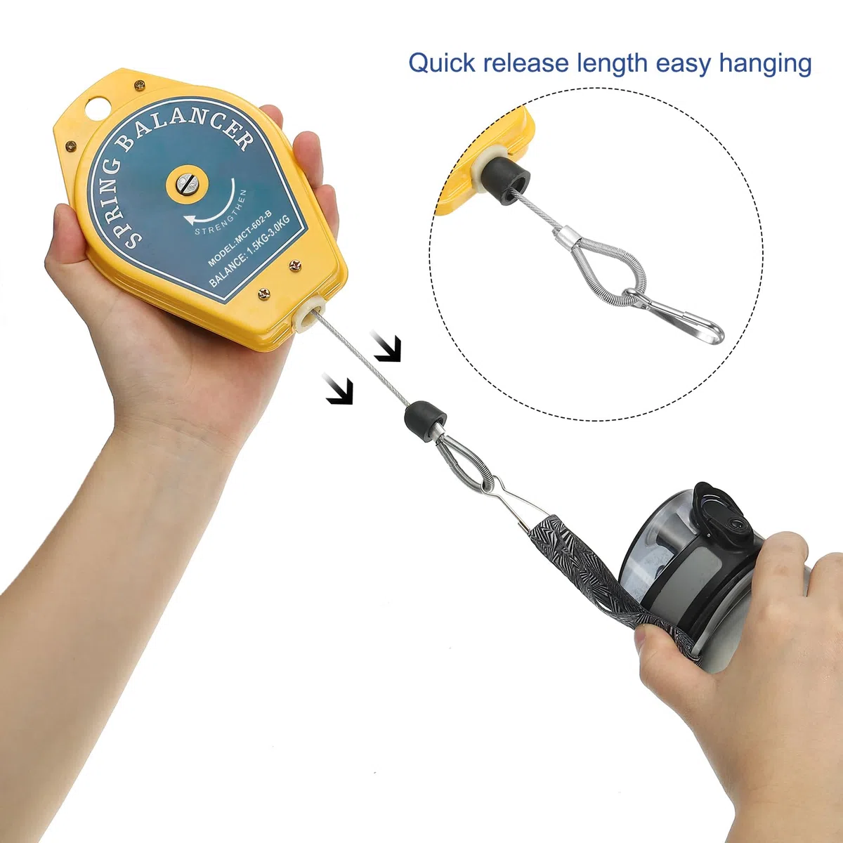 QUARKZMAN Retrattile Molla Bilanciatore 3,3-6,6 Libbre (1,5-3 Kg) Attrezzo Supporto Appeso Attrezzatura con Raccordo Accessorio per Linei Assemblaggio Blu