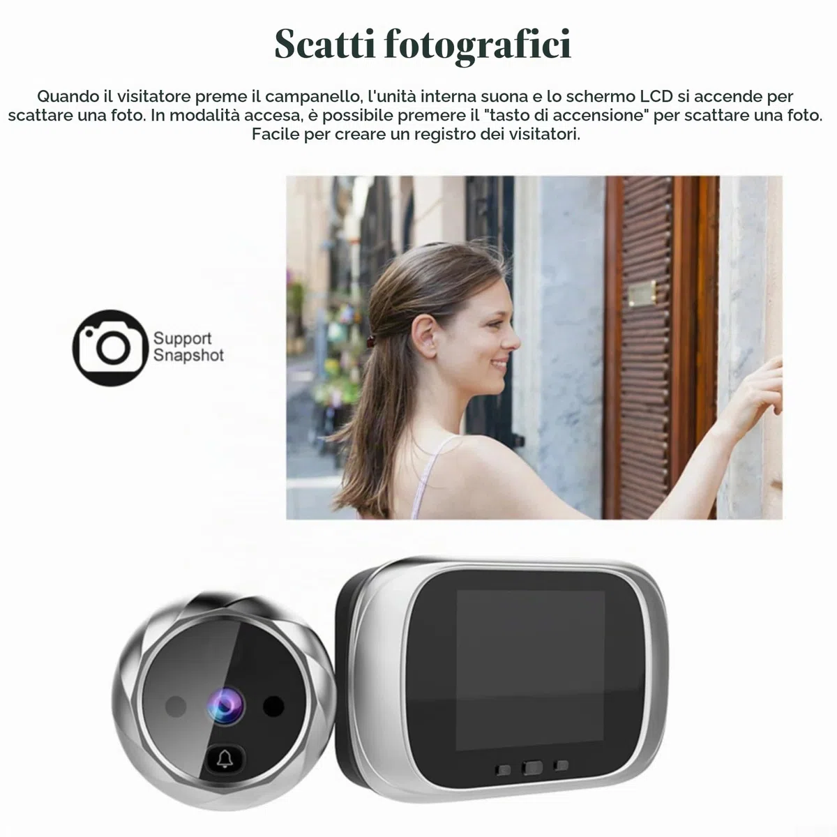 Spioncino digitale con schermo LCD da 2,8 pollici, fotocamera spioncino elettronico grandangolare, alimentato a batteria, spioncino fotografico integrato, anello di memoria integrato