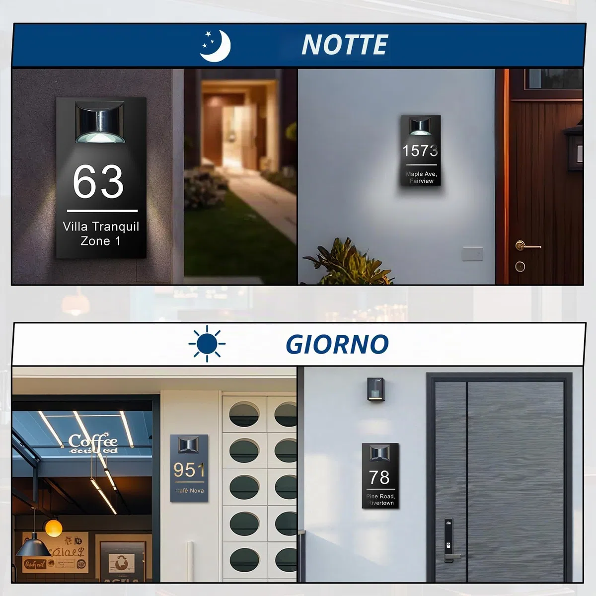 Targhetta solare personalizzata con indirizzo per esterni – Targa impermeabile personalizzata con numero civico con luce LED per cortile, giardino, casa, numeri civici illuminati, regalo per
