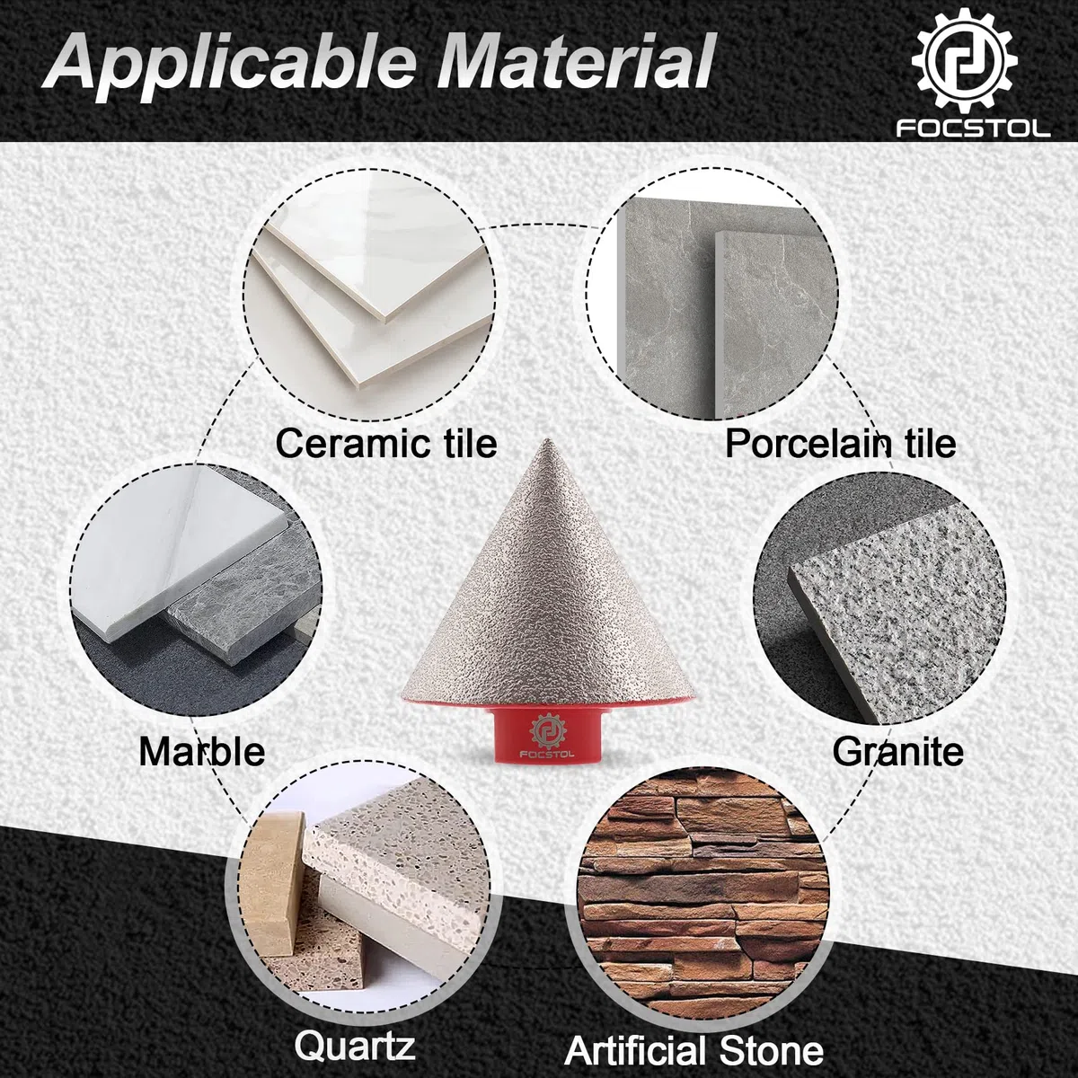 FOCSTOL Punte per Smusso Diamantata 50mm fori Esistenti Ingrandimento della Sagomatura Rifilatura in Piastrelle Porcellana Ceramica Granito Marmo M14 Filettatura