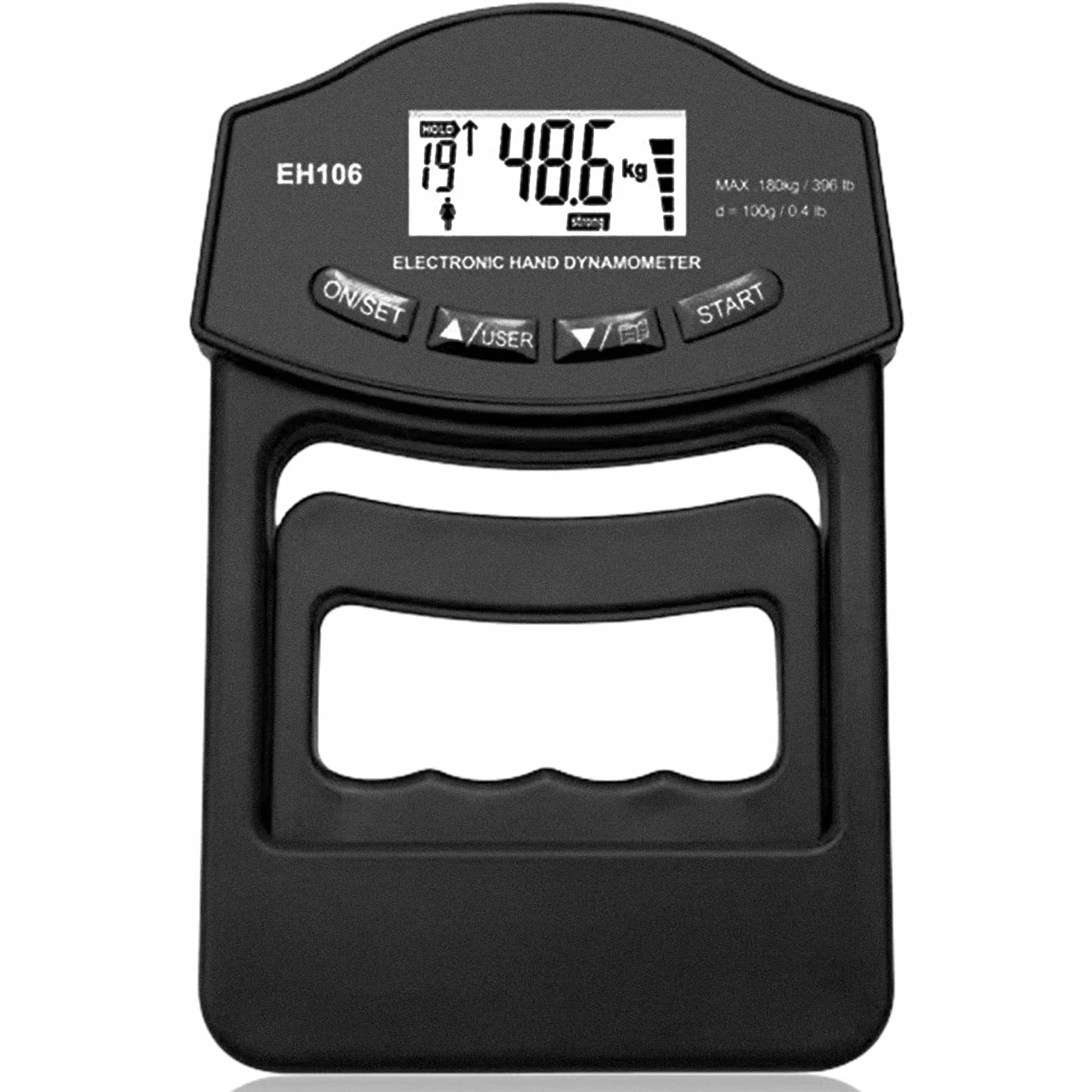 Manometro digitale, 396lb/180 kg, nero, dinamometro Grip Strength Trainer con cavo di ricarica USB, Grip Strength Trainer elettronico, misura grande schermo LED