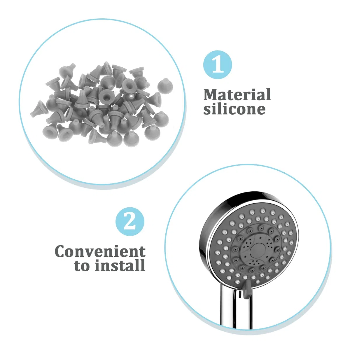 50 ugelli di ricambio per soffione doccia, ugello in silicone, foro di spruzzo, punta rotonda, in silicone, per diametro del foro 4 mm, beccuccio universale (grigio)