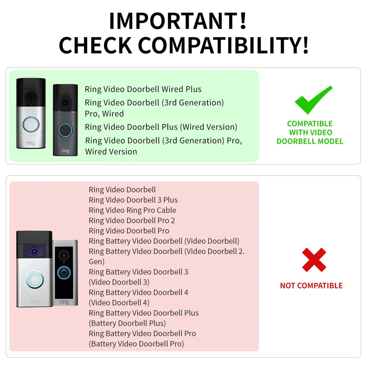 Mascherina in acciaio inox per campanello e video Doorbell Wired Plus cavo & Pro cavo, supporto per campanello – Robusta e accessori per campanello (argento)