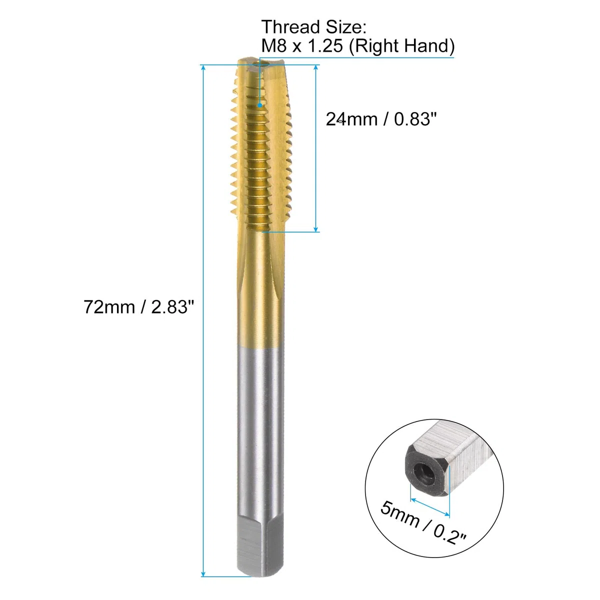 QUARKZMAN Maschi per Filettare Metrica M8 x 1.25 H2 Rivestimento in Titanio M35 Acciaio ad Alta Velocità Flauto Dritto Fresatrice Filettatura Maschiatrice Utensile Riparazione