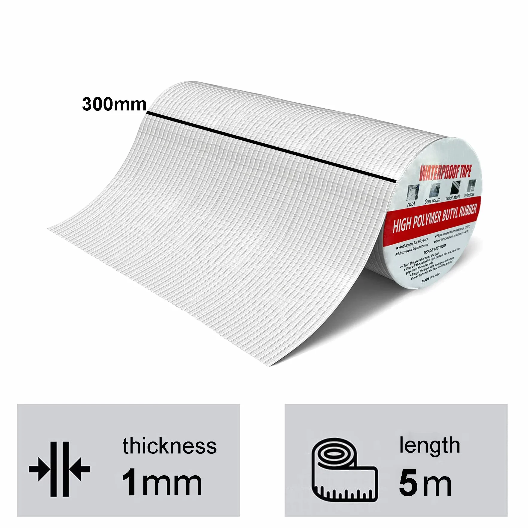 Gomma Butilica Impermeabile Nastro in Foglio di Alluminio Lunghezza 5m Larghezza 30cm Nastro di Riparazione per Condotti Tetto Grondaia Riparazioni Interne ed Esterne 1 Rotolo