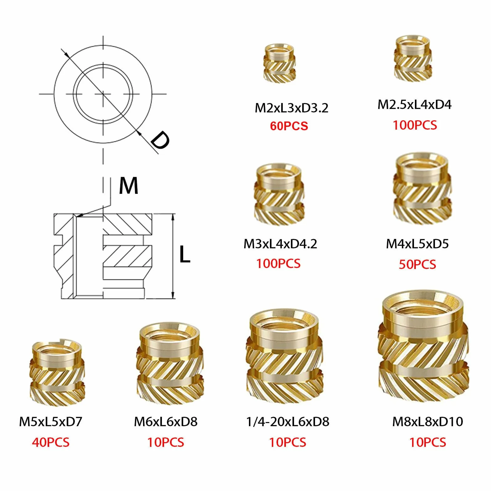 Kit di strumenti di inserimento termico, dadi in ottone, stampa 3D, 60 W, saldatore digitale e 380 pezzi, inserti filettati con punte M2 M2.5 M3 M4 M5 M6 (1/4) M8 per inserti