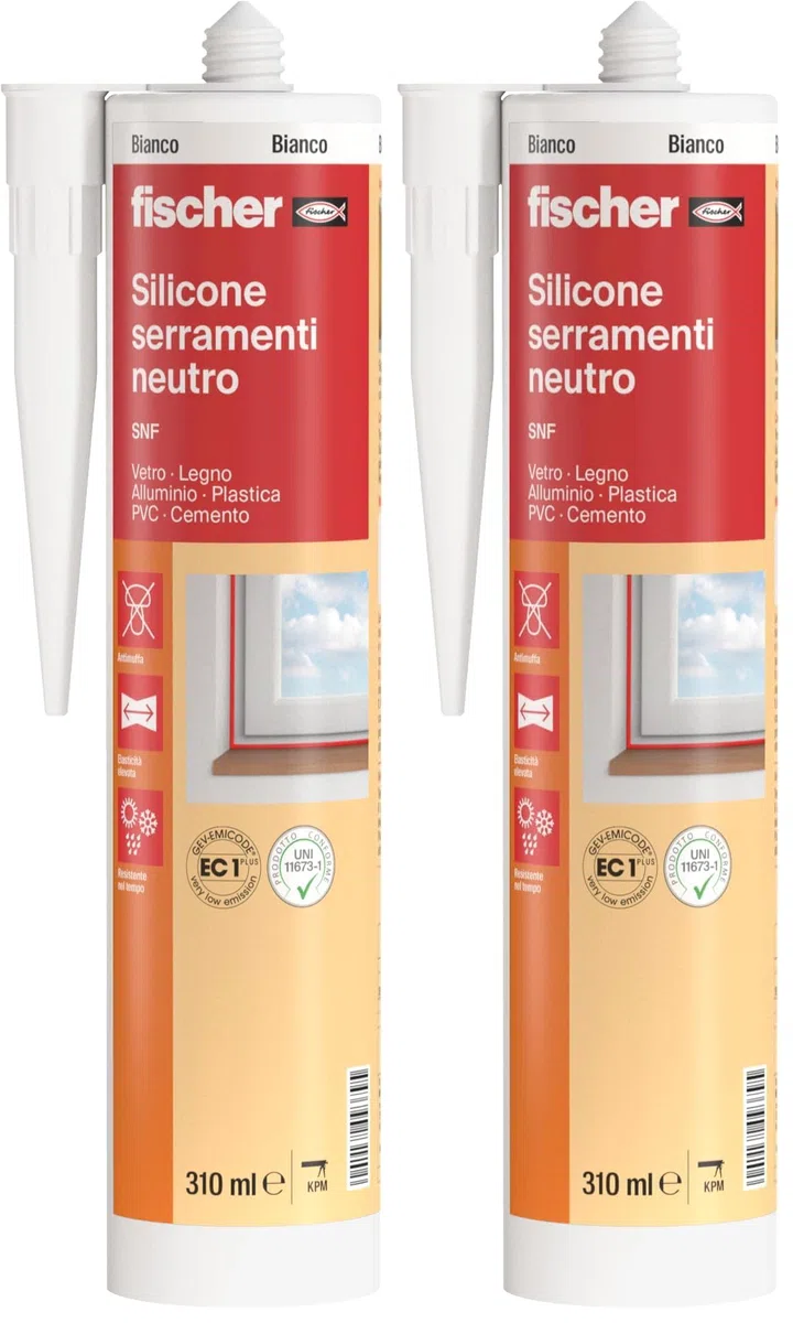Fischer SNF Silicone Sigillante Legno Bianco, Pavimenti e Finestre, Neutro a Basso Modulo, Elastico, per Serramenti, Porte, Infissi, Inodore, Esterno/Interno, 9379 (Confezione da 2)