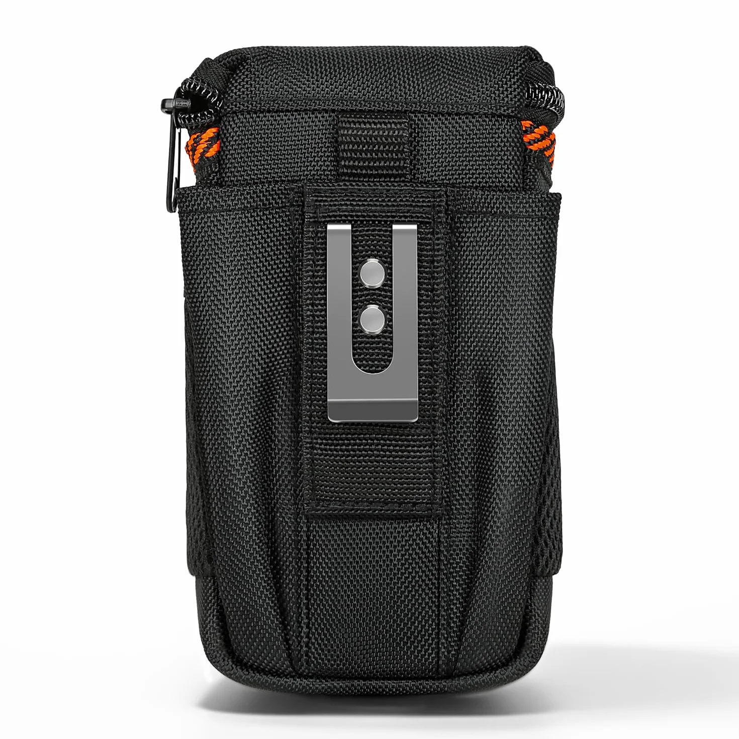 Borsa porta utensili con clip da cintura, Nero-Arancio, Robusta costruzione in nylon, Design con cerniera