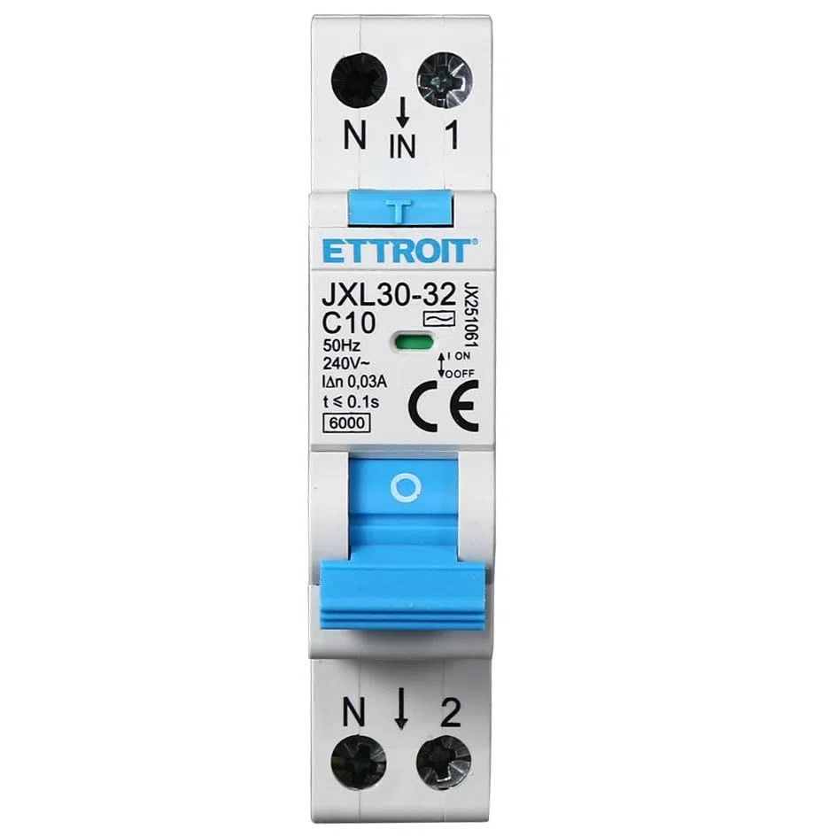 Interruttore Magnetotermico Differenziale 1P+N 10A 30mA 220V-6KA 1 modulo 30mA per Guida DIN - Protezione Circuiti e Sicurezza Impianti