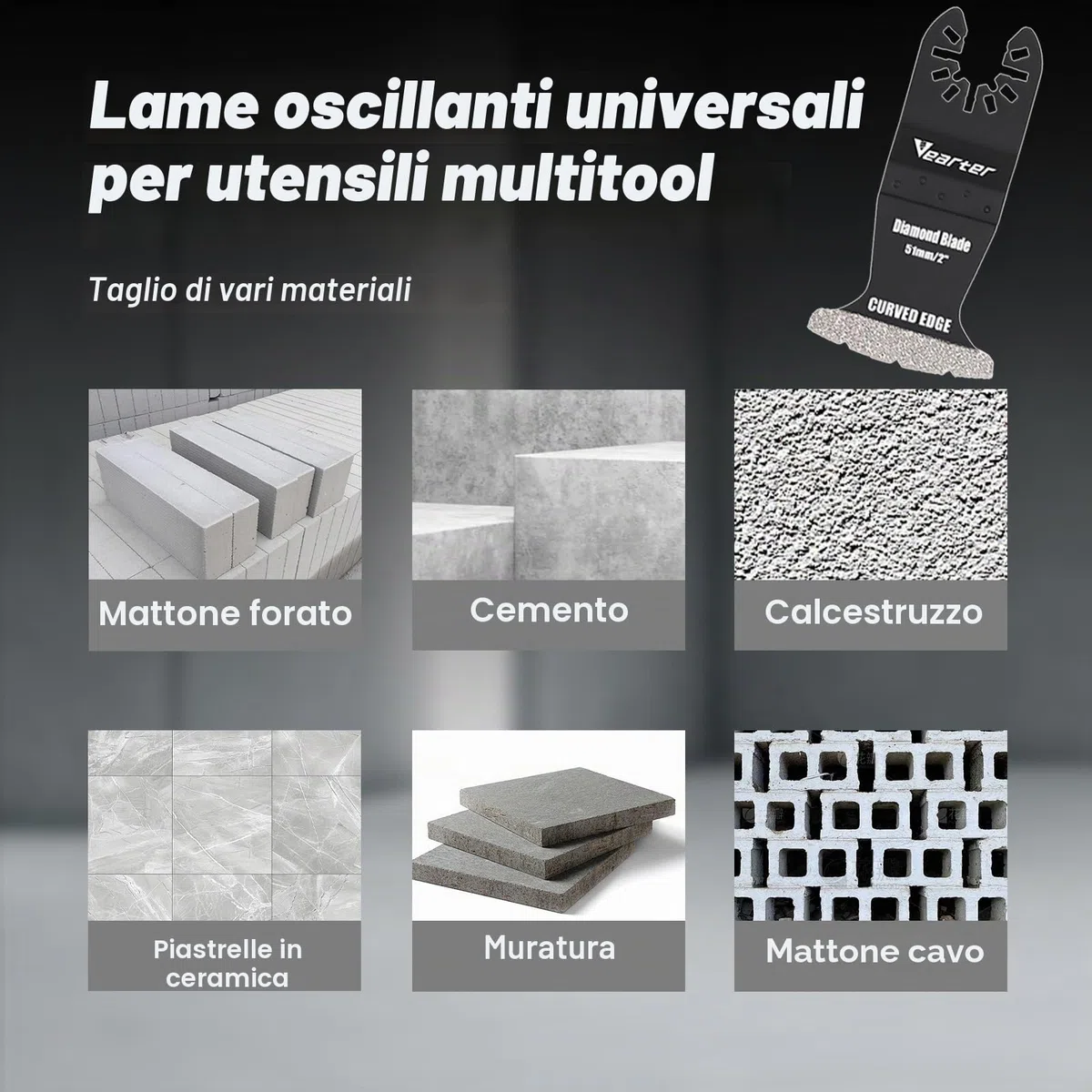 3 pezzi utensili diamantati multifunzione con adattatore, lame per sega multiutensile strumento oscillante per piastrelle di ceramica, mattoni forati, cemento, piastrelle morbide, muratura