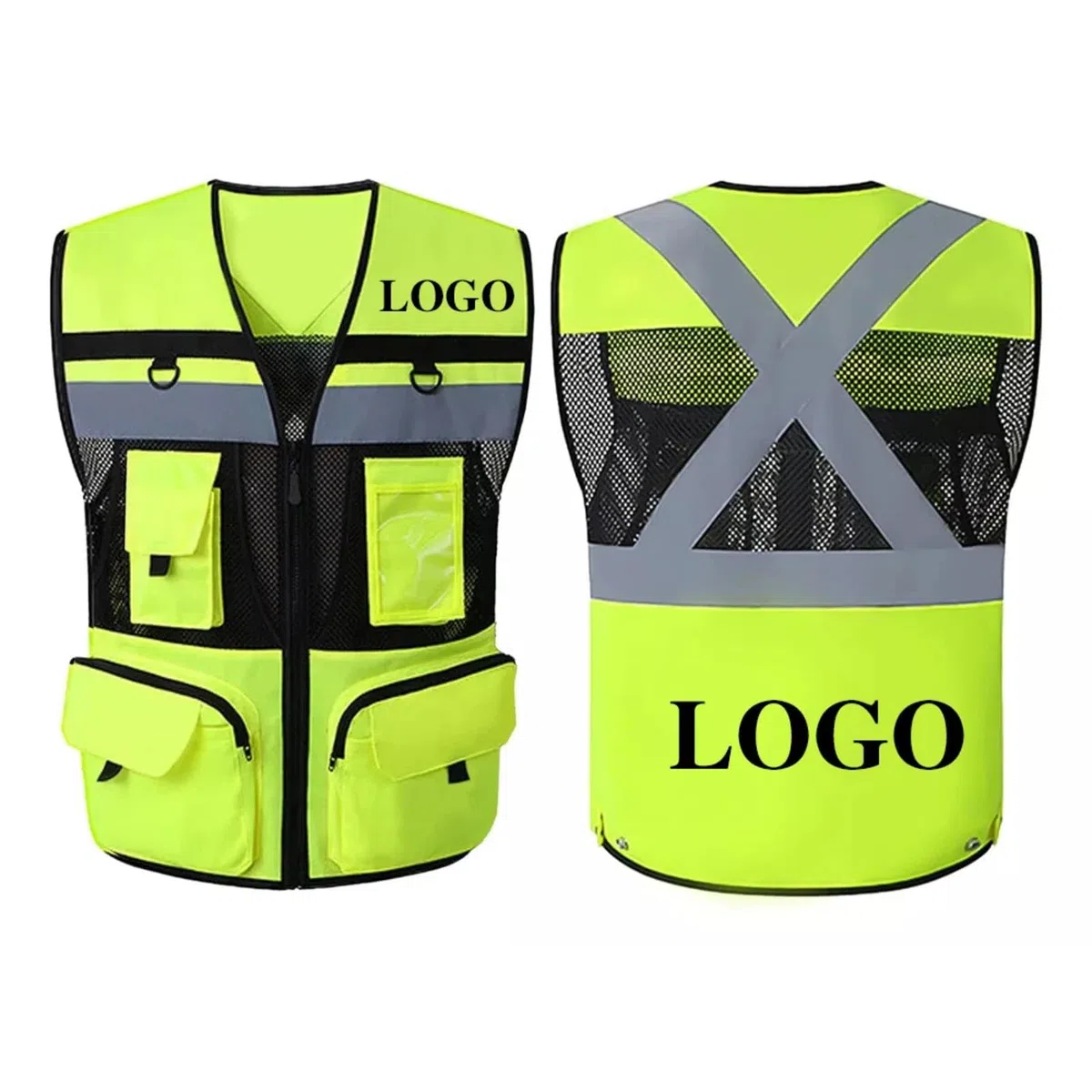 Honghuang Gilet da Lavoro con Logo Personalizzato, Abbigliamento da Lavoro da Costruzione Ad Alta visibilità Multi Tasche Uniforme di Sicurezza Riflettente in Rete Traspirante Personalizzata
