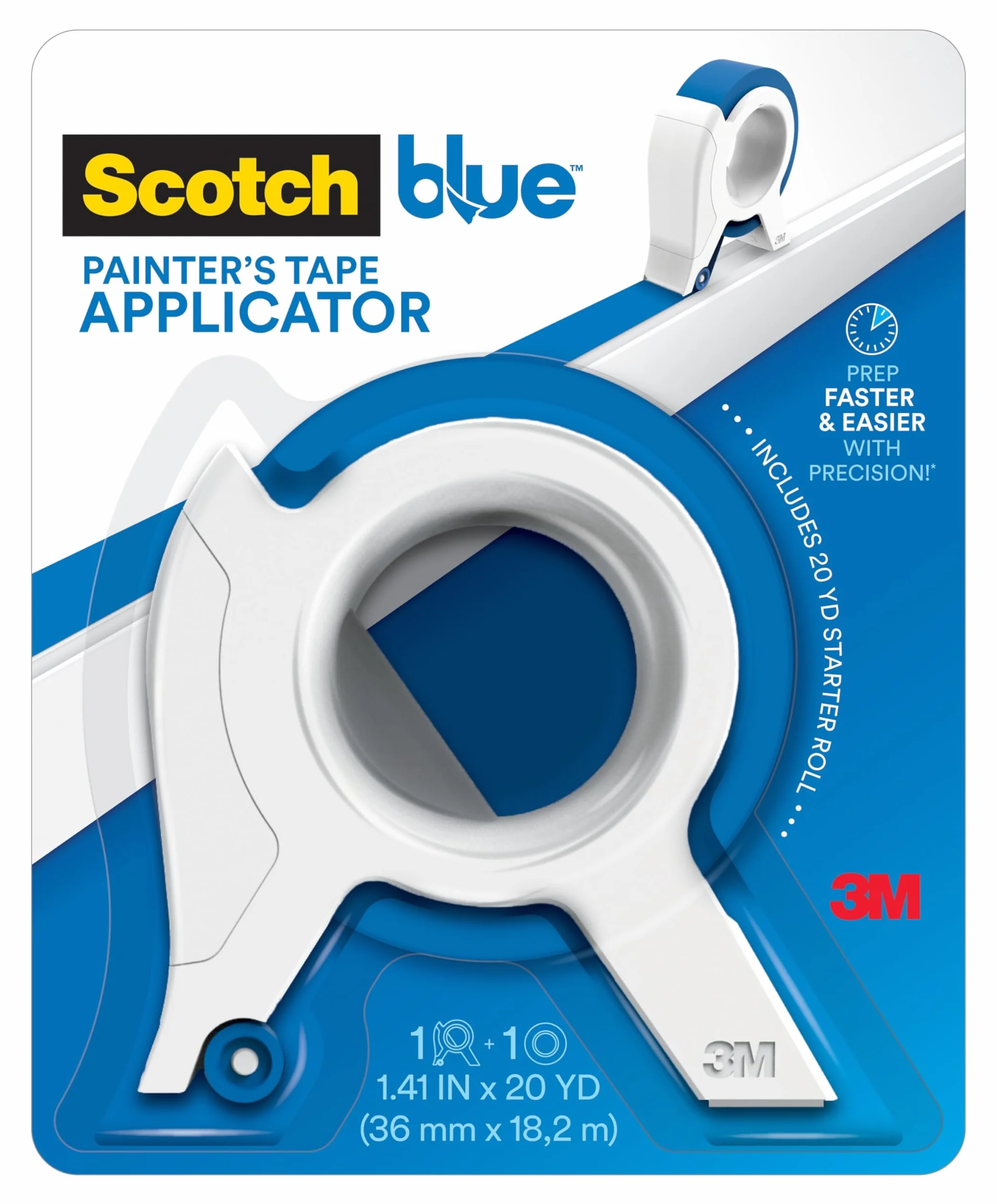 ScotchBlue TA3-SB - Applicatore a nastro per pittore, con 1 rotolo di avviamento, 3,6 cm x 20 m