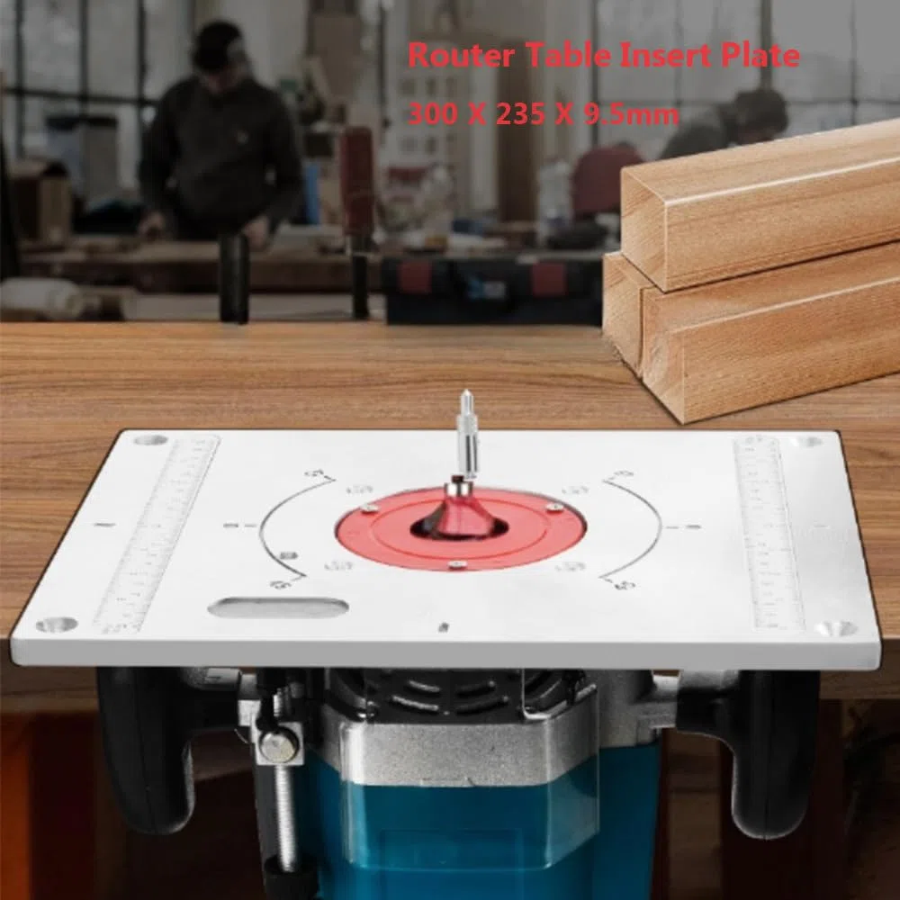 Pannello di appoggio per fresa superiore, router in alluminio, funzione di sollevamento, fresa superiore, piastra, router 2 anelli, 300 x 235 x 9,5 mm