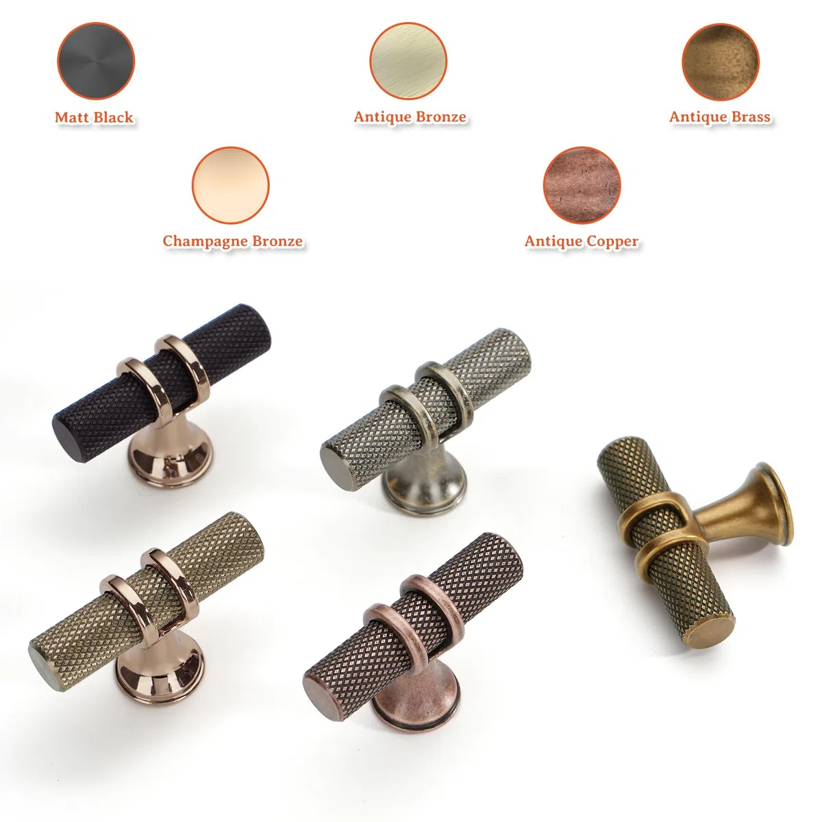 FURNIWARE 10 pezzi Pomelli per mobili nero opaco e bronzo champagne, pomelli per armadio in oro e ottone, pomelli per porte e cassetti da 50 mm, per armadi, cassettiera, guardaroba