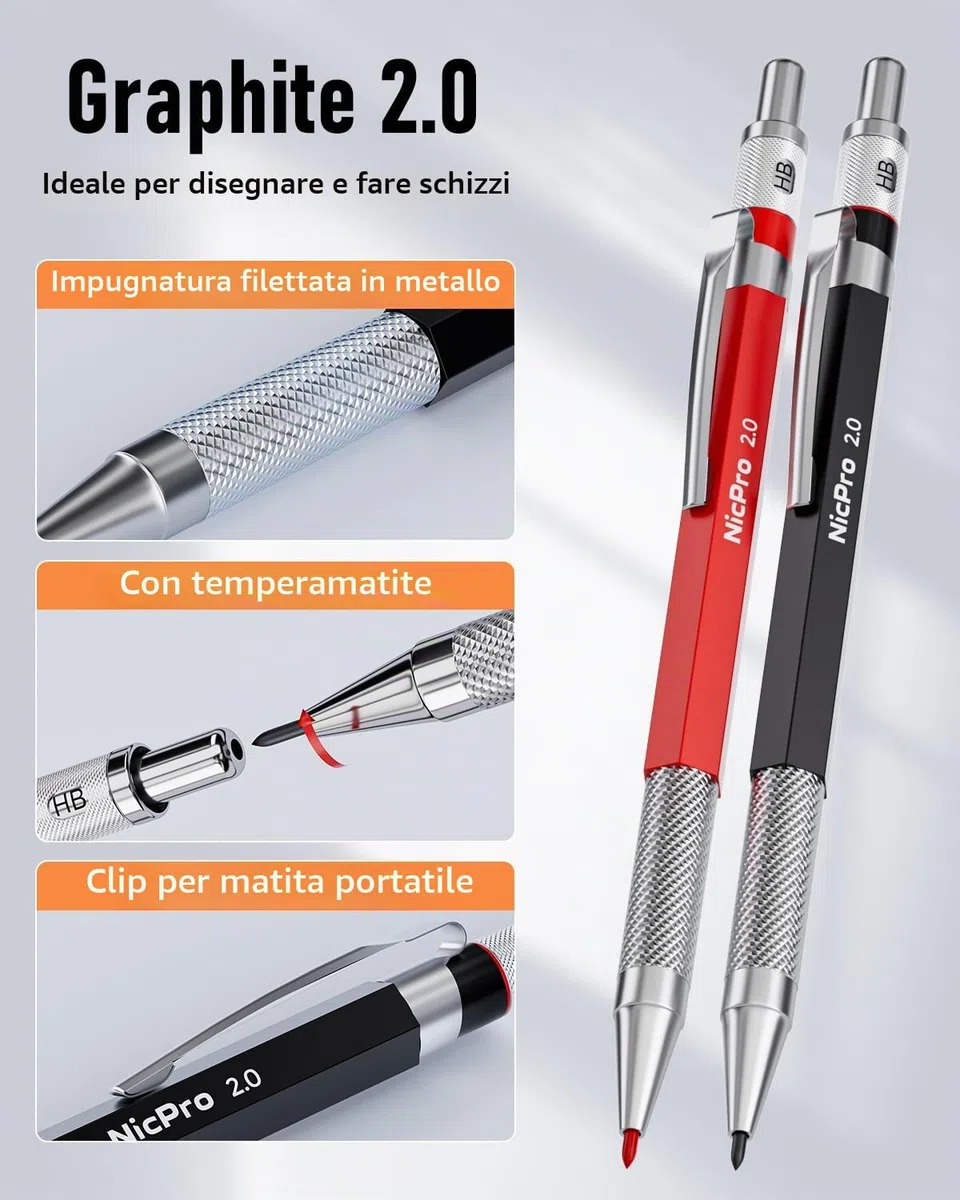 Nicpro 15 Pezzi Matita da Carpentiere con Temperamatite, Matite per Falegname con 40 Ricariche, Strumento Automatico Centro Punch e Strumento Scriba in Carburo, Matite per Lavorazione Legno