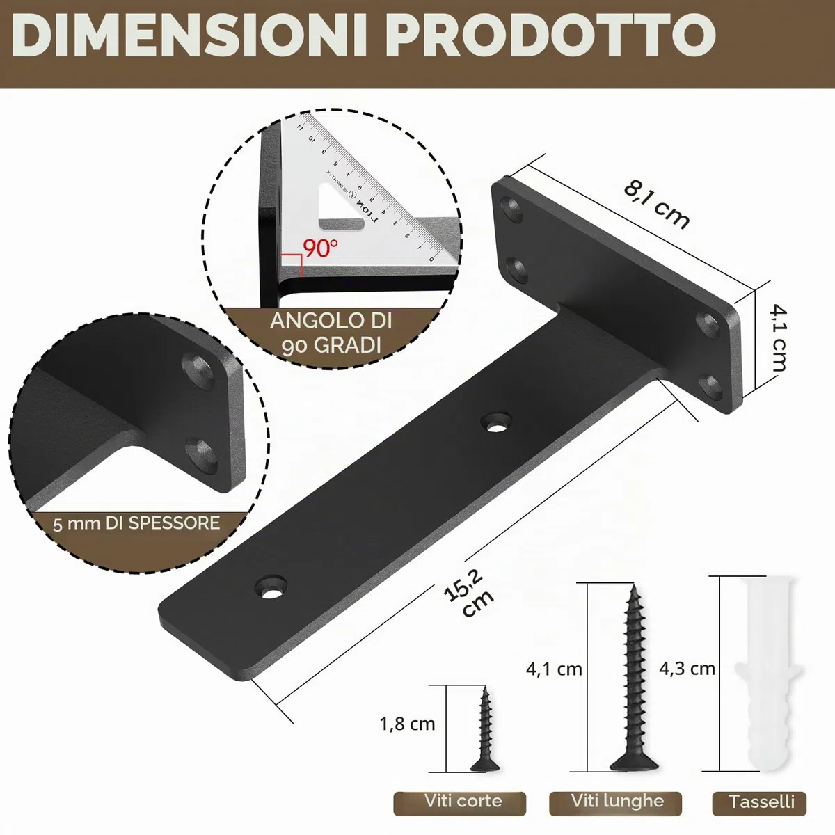 Staffa per mensole resistente, staffa rustica per mensole galleggianti per montaggio a parete, 6 staffe per mensole industriali nere (confezione da 6 pollici)