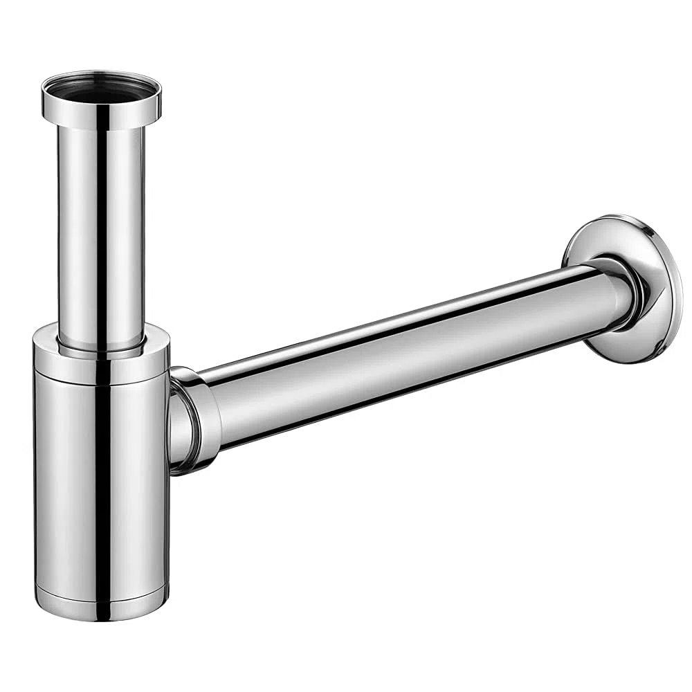 ONECE Sifone Tubo Universale per Lavabo Bagno in Acciaio Inox, 1 1/4" x 32 mm, Altezza Regolabile 15-23 cm, con Manicotto in Gomma, Anti-odore & insetti, Cromato