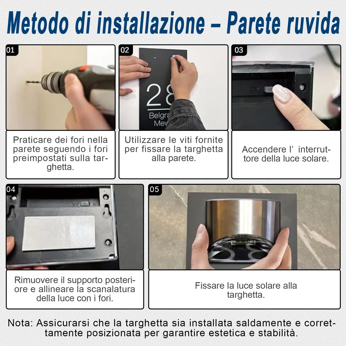 Targhetta solare personalizzata con indirizzo per esterni – Targa impermeabile personalizzata con numero civico con luce LED per cortile, giardino, casa, numeri civici illuminati, regalo per