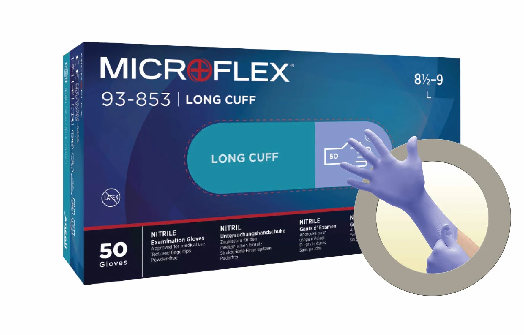 Ansell Microflex 93-853 Guanti Monouso in Nitrile, per Applicazioni di Pulizia, Industriali e Sanitarie, Viola, Taglia M (50 unità)