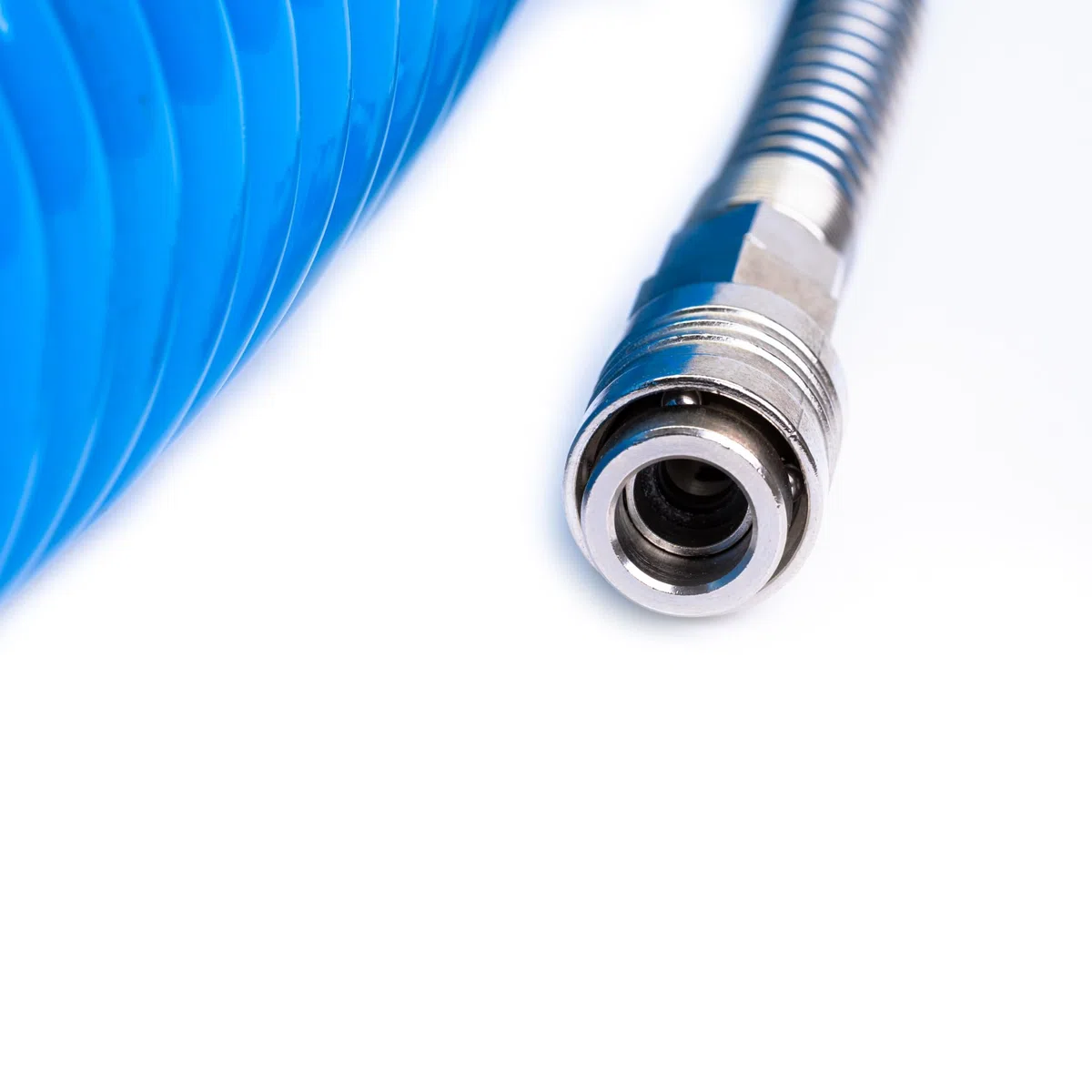 Tubo a spirale per aria compressa in PU poliuretano Ø 8 x 12 mm lunghezza 10 mt completo di raccordi ad attacco rapido universale. 100% Made in Italy