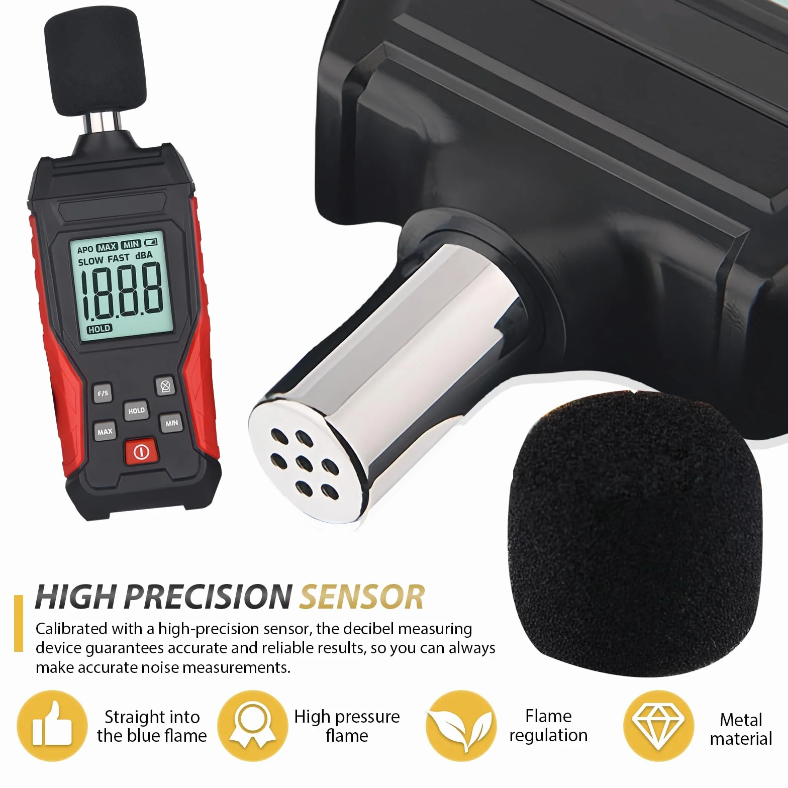 Misuratore di Decibel Professionale con Memorizzazione Dati | Fonometro Digitale Portatile | Misuratore di Livello Sonoro 30-130 dB(A/C) per Casa, Cantiere, Ufficio | Display LCD con Illuminazione