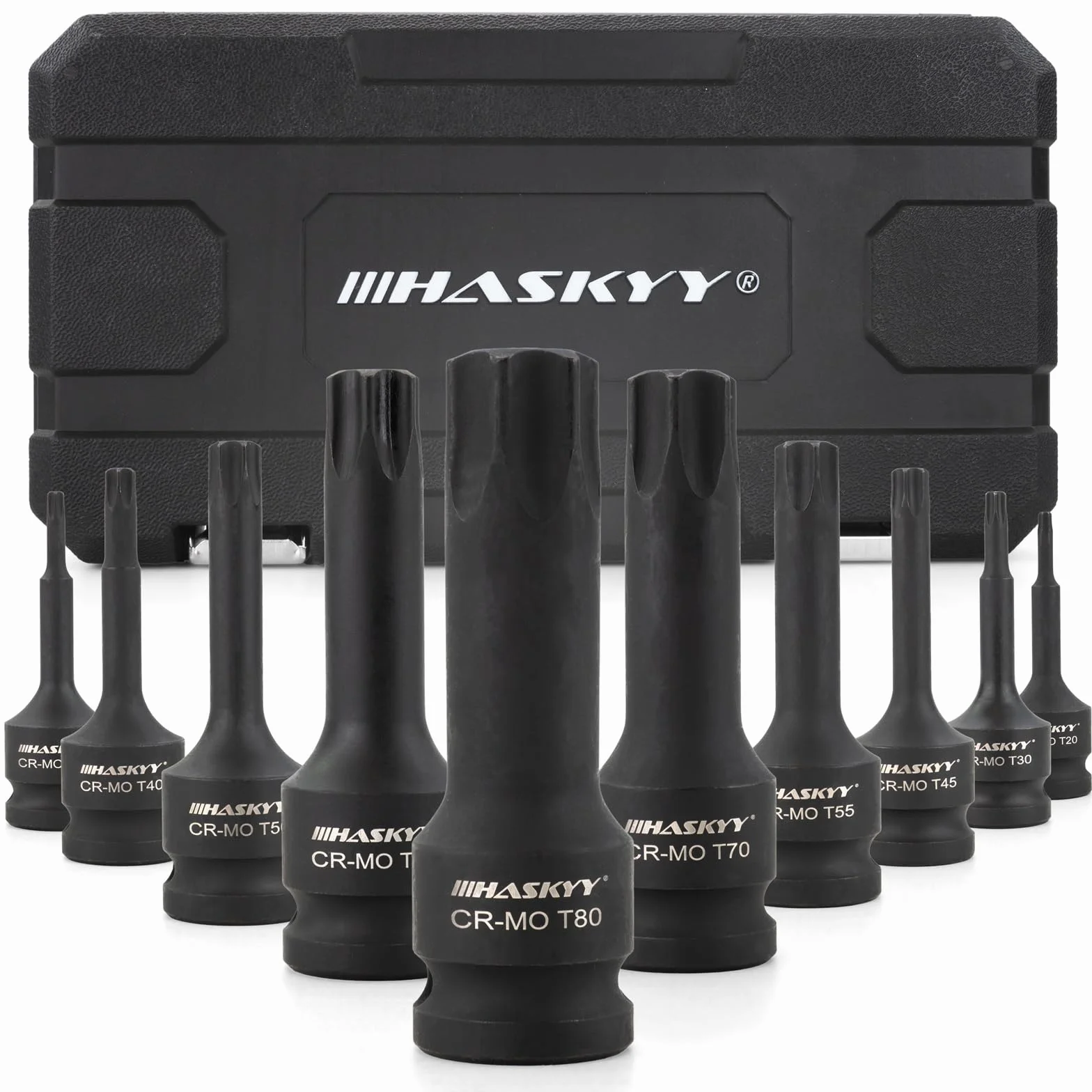 HASKYY Set di chiavi a bussola con punte Torx da 1/2 pollici, set di bit T20-T80, 10 pezzi - Set di chiavi a bussola Torx per auto, manutenzione del motore, manutenzione dei freni e riparazione del