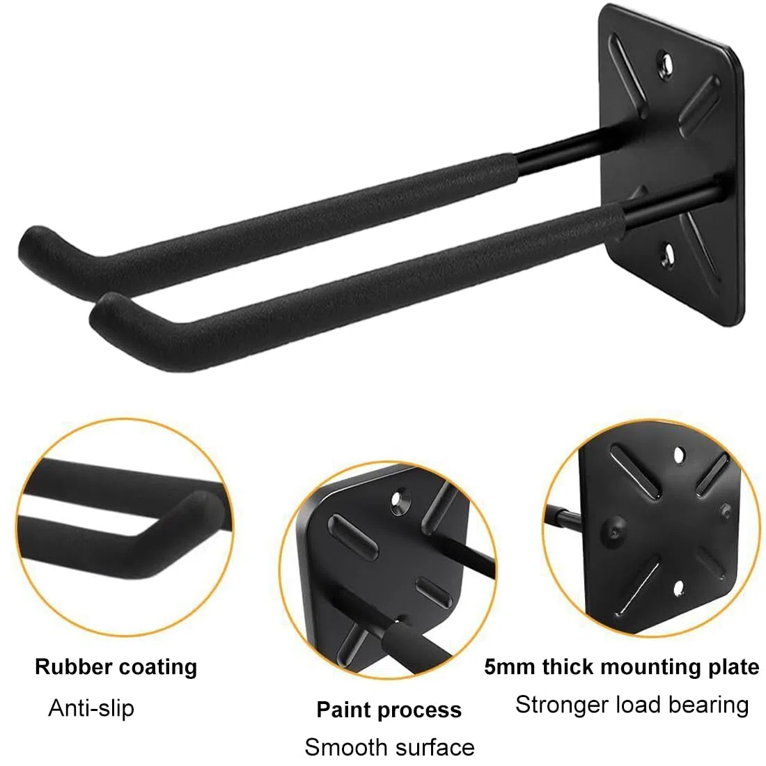 Ganci da Muro in Metallo per Garage - Doppio Supporto per Biciclette e Utensili con Peso Massimo 80 KG, 2 Pezzi per Tubo Flessibile