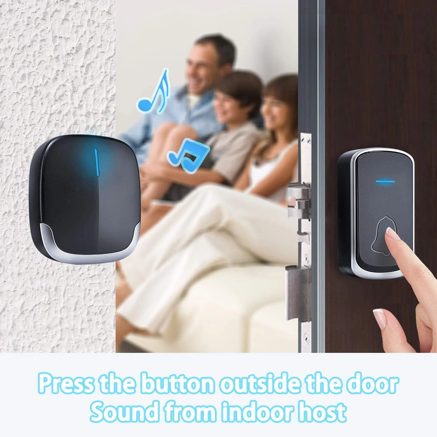 Campanello Senza Fili da Esterno, 300m Campanello Wireless 58 Melodie e 4 Livelli di Volume, Impermeabile IP44, Indicatore LED per Casa, Ufficio, Anziani