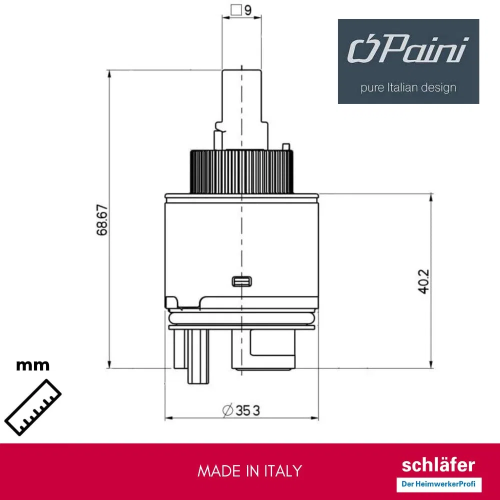 Schläfer 4500335 - Cartuccia di Ricambio Miscelatore Paini, 53CC956GMD, Galatron GMDA C1 - D.35, Alta (35mm x H 730mm) 2 piedini per Rubinetto Bagno e Cucina, Kit Riparazione Antigoccia